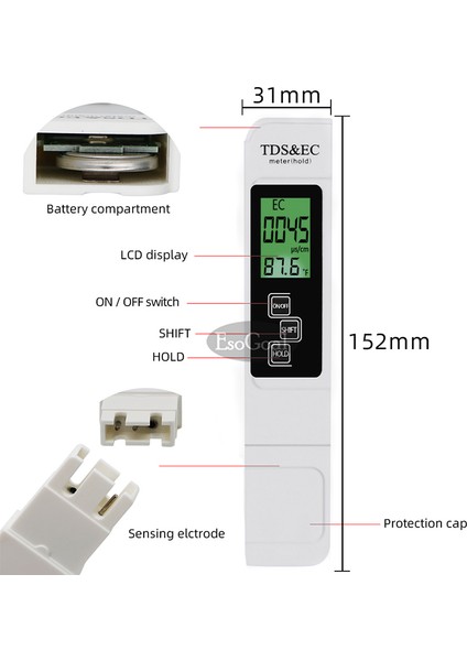 Esogoal Tds/ec Metre Iletkenlik Kalemi Ec Tds Kalem Test Cihazı Dijital LCD Metre Su Kalitesi Monitörü Saflık Ölçüm Aracı Havuz Ec Metre Atc Sıcaklığı (Yurt Dışından) modelleri