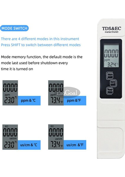 Esogoal Tds/ec Metre Iletkenlik Kalemi Ec Tds Kalem Test Cihazı Dijital LCD Metre Su Kalitesi Monitörü Saflık Ölçüm Aracı Havuz Ec Metre Atc Sıcaklığı (Yurt Dışından) fırsatları