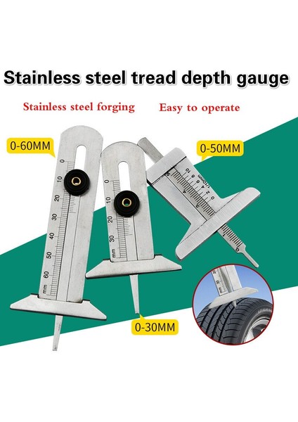 Yüksek Kaliteli 30MM 50MM 60MM Paslanmaz Çelik Lastik Desen Sürmeli Oluk Derinlik Ölçer Ölçüm Aracı Lastik Desen Güvenlik Cetveli (Yurt Dışından)