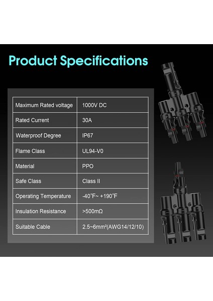 Çift Güneş Y Şube Konektörü Güneş Panelleri Için Güneş Paneli Konektörü Kablo Çoğaltıcı Birleştirici (Yurt Dışından)