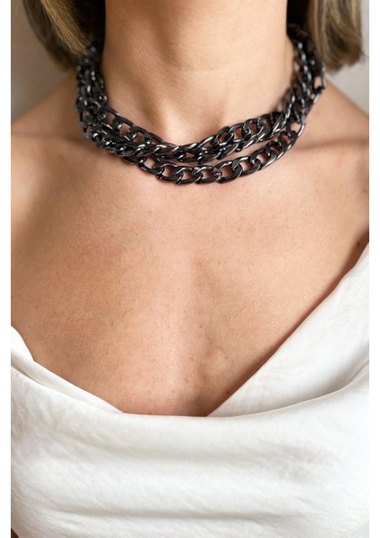 Siyaz Zincir Choker Kolye