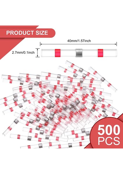 500 Adet 22-18 Awg Kırmızı Lehim Mühür Tel Konnektörleri Lehim Su Geçirmez (Yurt Dışından)