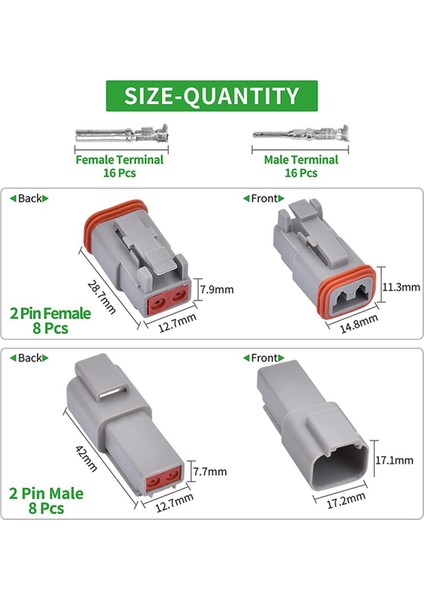 Takım 2 Pin 16-20AWG Mühürlü Gri Erkek ve Dişi Terminal Konnektörleri (Yurt Dışından)