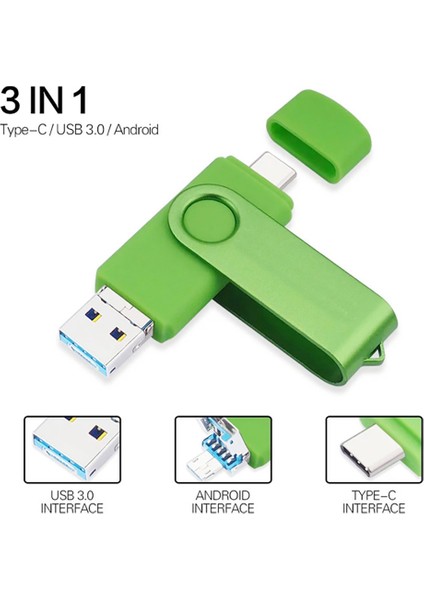 3'ü 1 Arada USB Flash Sürücü Type-C+Mikro-Usb+Usb3.0 Mini Memory STICK-32G (Yurt Dışından)