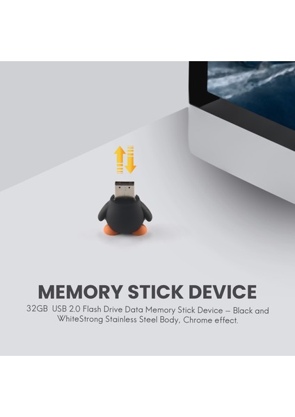 32GB Yenilik Sevimli Bebek Penguen USB 2.0 Flash Sürücü Veri Memory Stick Cihazı - Siyah Beyaz (Yurt Dışından)