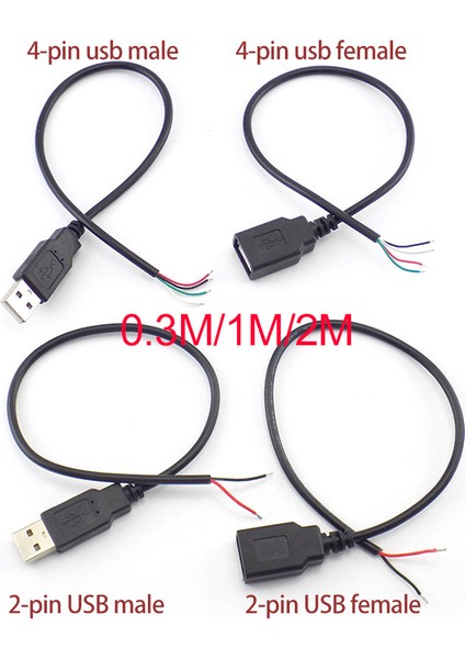 Ayak Kanepe 1m 2m 2 Pin 4 Pin USB 2.0 A Dişi Erkek Jack Güç Şarj Şarj Deta Kablo Kordonu Uzatma Tel Konektörü Dıy 5V Adaptör (Yurt Dışından)