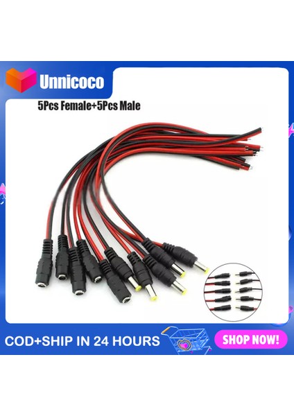【ayak Kanepe】unnicoco 5 Çift 12V 5.5*2.1mm Erkek+Kadın Dc Güç Soketi Jak Konnektör Kablosu Fiş Tel (Yurt Dışından)