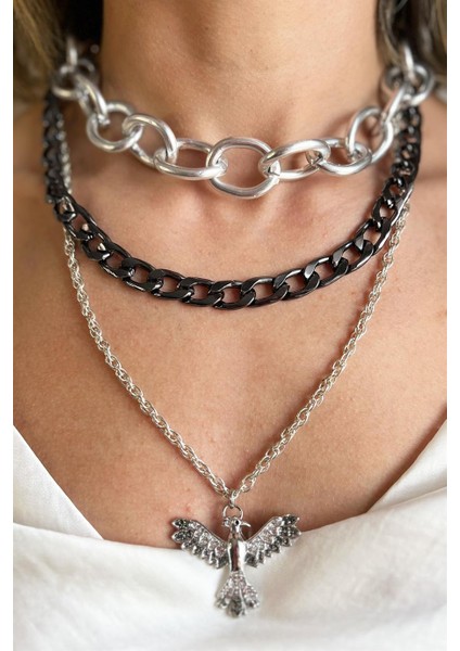 Gri Anka Detaylı Çoklu Zincir Kolye fiyatları