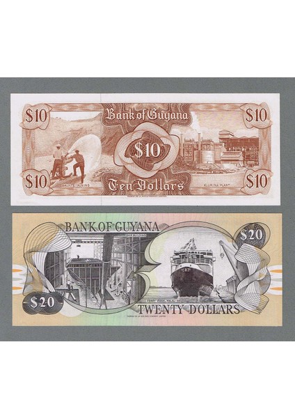 Guyana 10 ve 20 Dollars 2 Adet Çil Banknot fiyatları