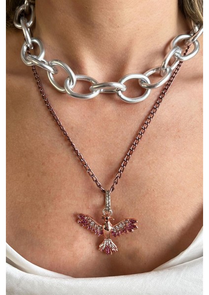 Bordo Anka Detaylı İkili Zincir Kolye fiyatları