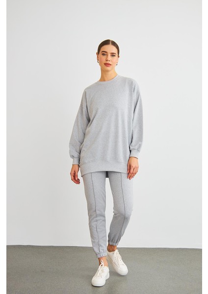 Next Yandan Yırtmaçlı Oversize Pamuklu Gri Alt Üst Takım