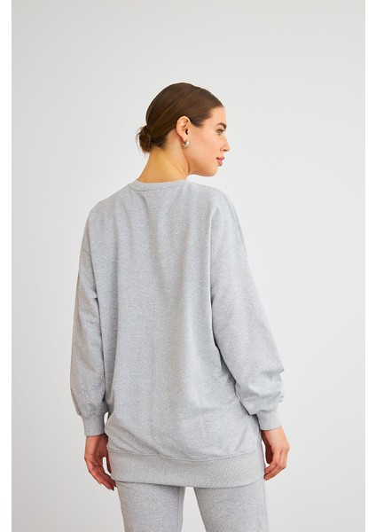 Next Yandan Yırtmaçlı Oversize Pamuklu Gri Alt Üst Takım modelleri