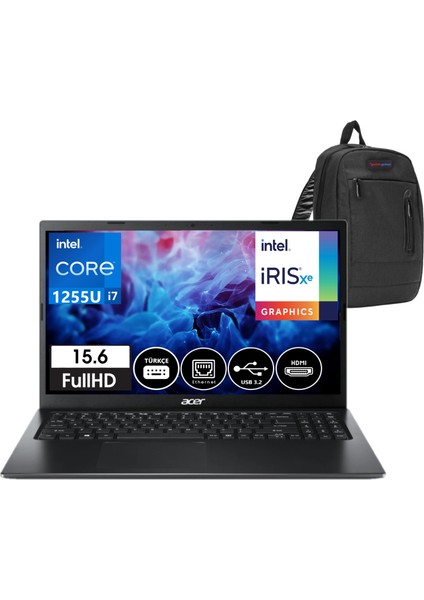 EX215-55 Intel Core I7 1255U 64GB Ram 1tb SSD Intel® Iris® Xe Graphics 15,6 Inç Fhd Freedos Taşınabilir Bilgisayar NXEGYEY00408+WEBLEGELSINÇANTA