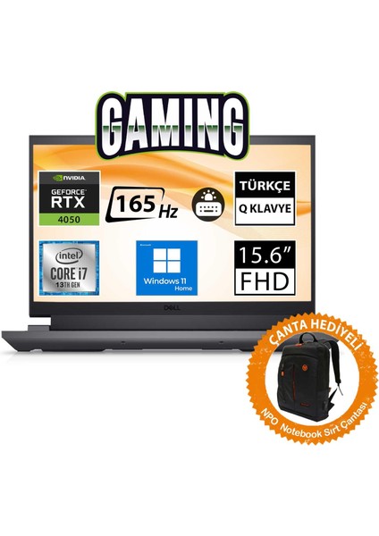 G15 5530 G155530010WH10 I7-13650HX 64GB 2tbssd RTX4050 15.6" Fullhd W11H Taşınabilir BILGISAYAR-CNT011