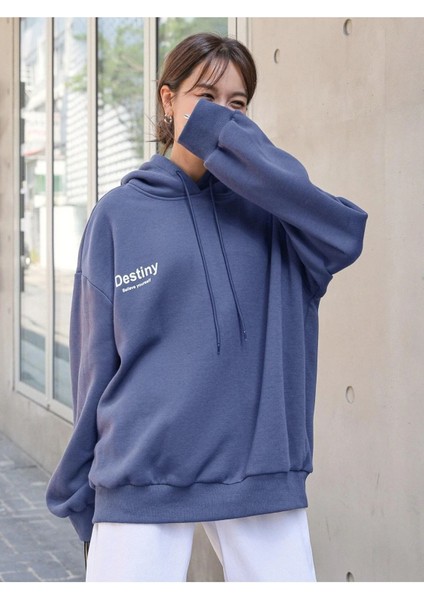 Kadın Mavi Destiny Baskılı Sweatshirt