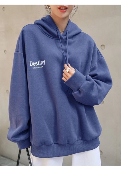 Kadın Mavi Destiny Baskılı Sweatshirt