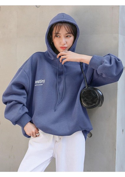 Kadın Mavi Destiny Baskılı Sweatshirt