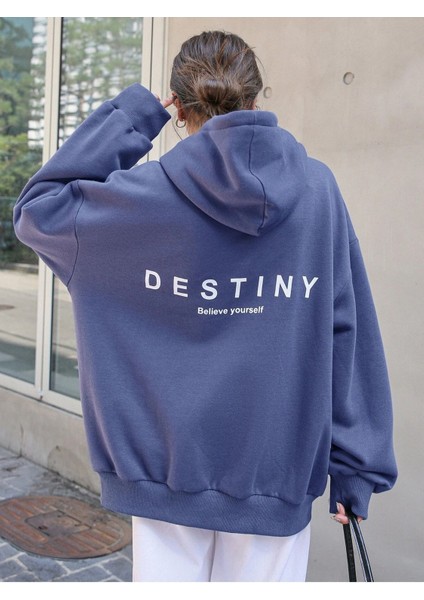 Kadın Mavi Destiny Baskılı Sweatshirt