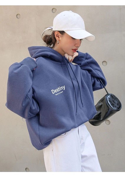 Kadın Mavi Destiny Baskılı Sweatshirt