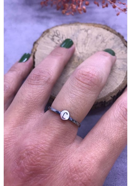 Harfli Gümüş Yüzük C Harfi 925 Ayar Ayarlı Yüzük