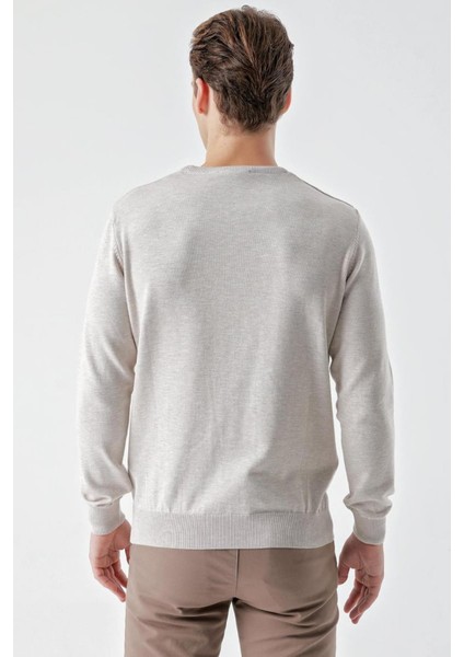 Slimfit Bisiklet Yaka Önü Desenli Pamuklu Erkek Triko Kazak indirimleri