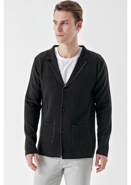 Slimfit Mono Yaka Torba Cepli Kendinden Çizgili Erkek Triko Hırka fiyatları