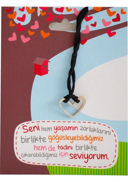 Siyah Ipli Kalp Kolye