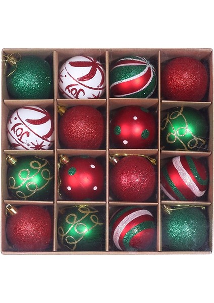 Noel Ağacı 6cm Renkli Toplar 16'lı Paket-D Tarzı Kırmızı, Yeşil ve Beyaz (Yurt Dışından)