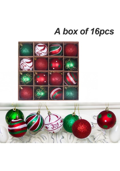 Noel Ağacı 6cm Renkli Toplar 16'lı Paket-D Tarzı Kırmızı, Yeşil ve Beyaz (Yurt Dışından)