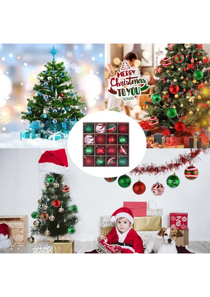 Noel Ağacı 6cm Renkli Toplar 16'lı Paket-D Tarzı Kırmızı, Yeşil ve Beyaz (Yurt Dışından)
