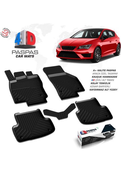 S-Dizayn SEAT Leon 4D Havuzlu Paspas A+Kalite 2013 ve Üzeri