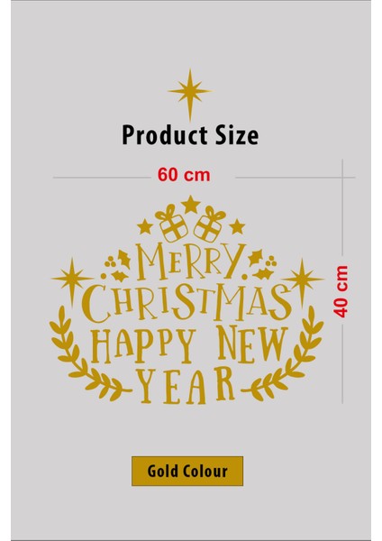 Yılbaşına Özel Zarif Şık Elegant Happy New Year Yazısı Özel Seri Tasarım Gold Renk Vitrin Stickerı