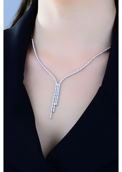 925 Ayar Gümüş Salkım 3 Sıra Pırlanta Montür Su Yolu Düğün Seti fiyatları