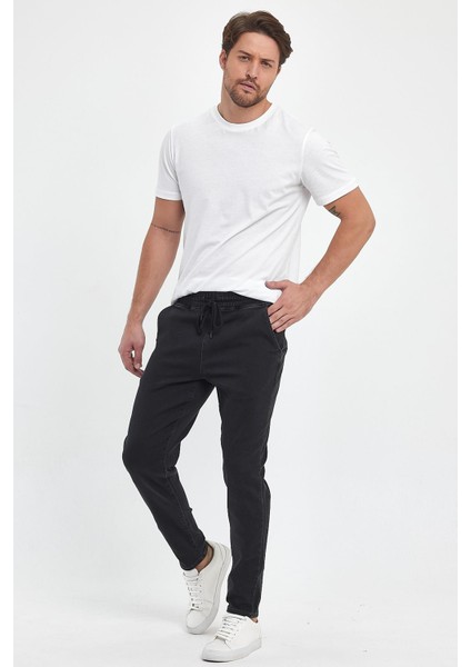 Erkek David Black Beli Lastikli Slim Fit Jean Pantolon