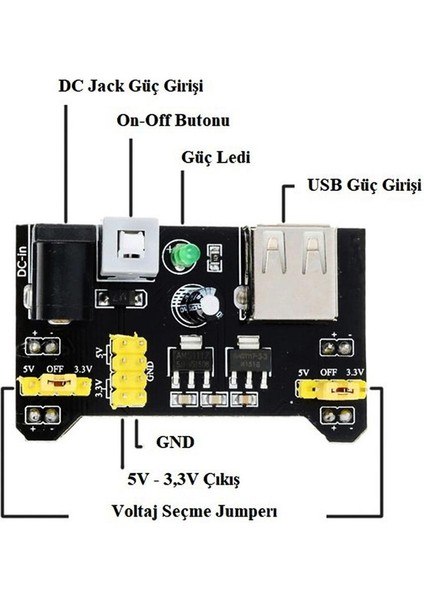 MB-102 3.3V 5V Breadboard Güç Kaynağı Modülü