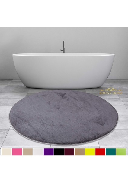 Elite Antrasit 100X100 cm Yuvarlak Peluş Banyo Paspası Kaymaz Taban Pufidik Banyo Halısı