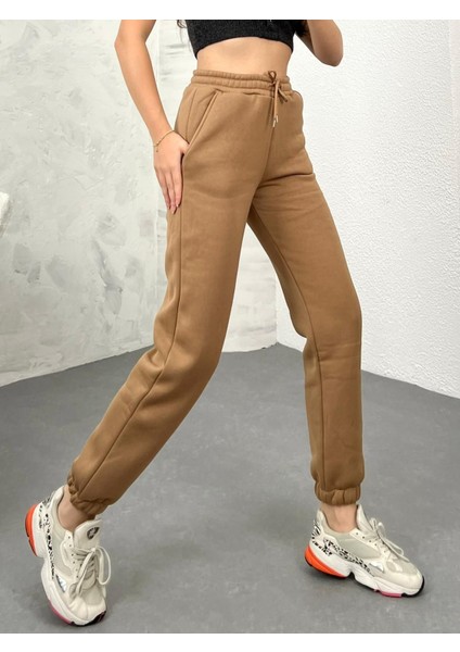 Ozy Fashion Kadın Kışlık Kalın Içi Polarlı Yüksek Bel Paçası Lastikli Basic Jogger Eşofman Altı E2701