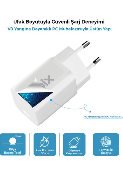 BX45G Gan Type-C Pd 45W Pps Mini Hızlı Şarj Cihazı iPhone Samsung Huawei iPad Uyumlu Beyaz