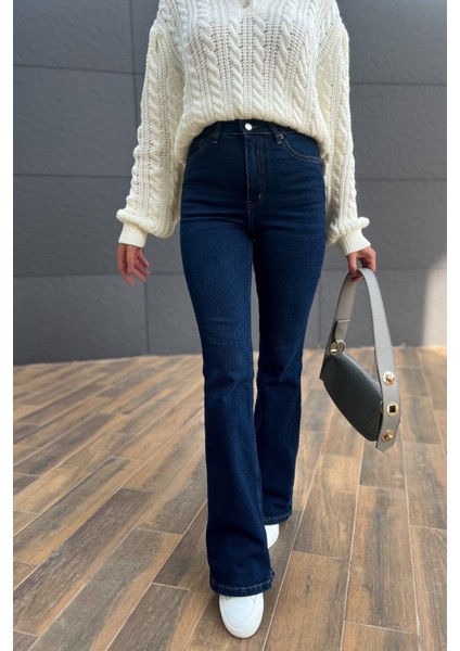 Defne Lacivert Ispanyol Paça Flare Jean Kadın Toparlayıcı Power Likra Toparlayıcı(Tam Kalıp) fırsatları