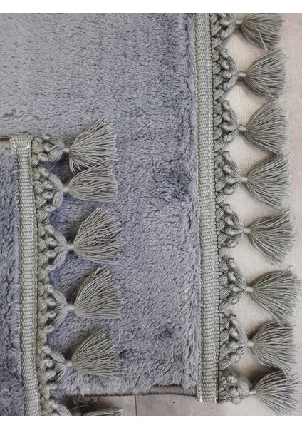 Elite Antrasit Ponpon Saçaklı Peluş 2'li Banyo Paspası Halısı Kaymaz Taban Klozet Takımı Püsküllü fiyatları