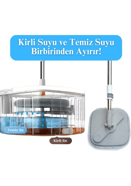TB500X 1.7 Litre Xxl Temiz Su ve Kirli Su Ayıran Otomatik Temizlik Seti +Yedek Mop