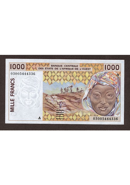 Ivory Coast Fildişi Sahilleri 1000 Francs Çil Banknot