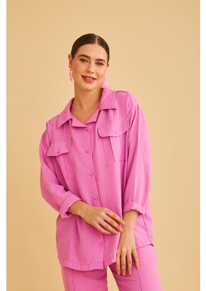 Raxy Cepli ve Nervürlü Keten Pembe Gömlek Pantolon Takım fiyatları
