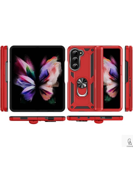 Samsung Z Fold 5 ile Uyumlu Kılıf Tam Koruma Yüzüklü Standlı Tank Gövdeli Telefon Kılıfı Kapak modelleri