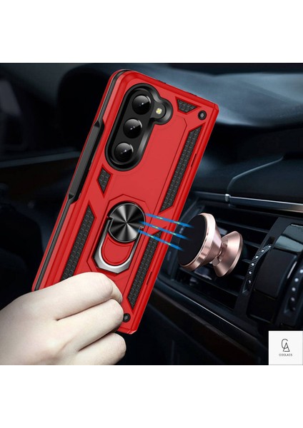 Samsung Z Fold 5 ile Uyumlu Kılıf Tam Koruma Yüzüklü Standlı Tank Gövdeli Telefon Kılıfı Kapak fırsatları