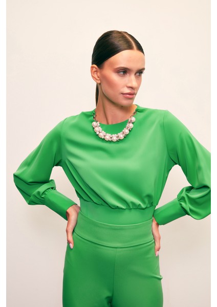 Kolye Detaylı Crop Bluz - Yeşil fiyatları