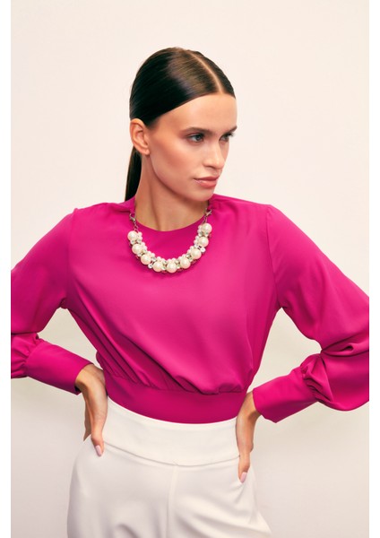 Kolye Detaylı Crop Bluz - Fuşya modelleri