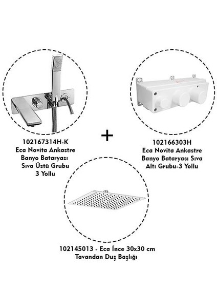 Novita Ankastre Banyo Bataryası Duşlu 3 Parça Set / 3 Yollu Eca. Ankset.BD304 fiyatları