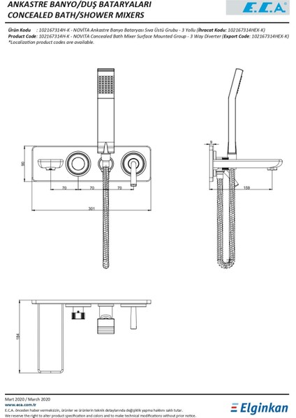 Novita Ankastre Banyo Bataryası Duşlu 3 Parça Set / 3 Yollu Eca. Ankset.BD304 modelleri