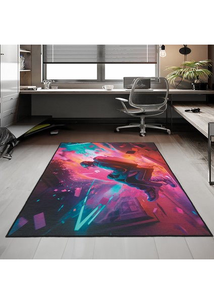 Dekoratif Özel Tasarım Yıkanabilir,ince, Kaymaz Tabanlı, Modern Genç Oda Halısı